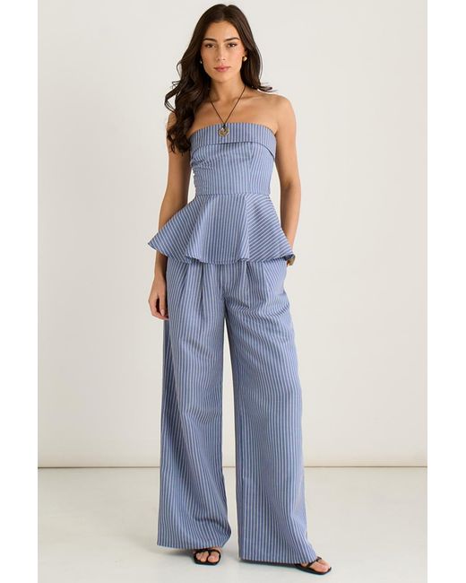 Gini London Blue Bardot Stripe Peplum Top
