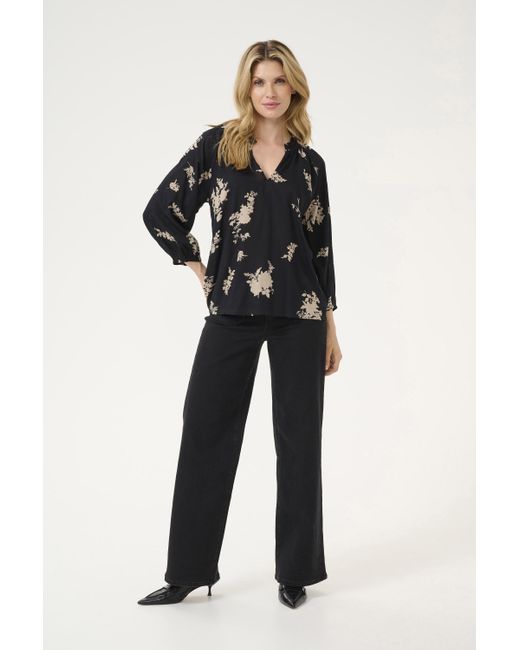 Kaffe Blouse Met Lange Mouwen Regular Fit Black/brown Flower Print Floral