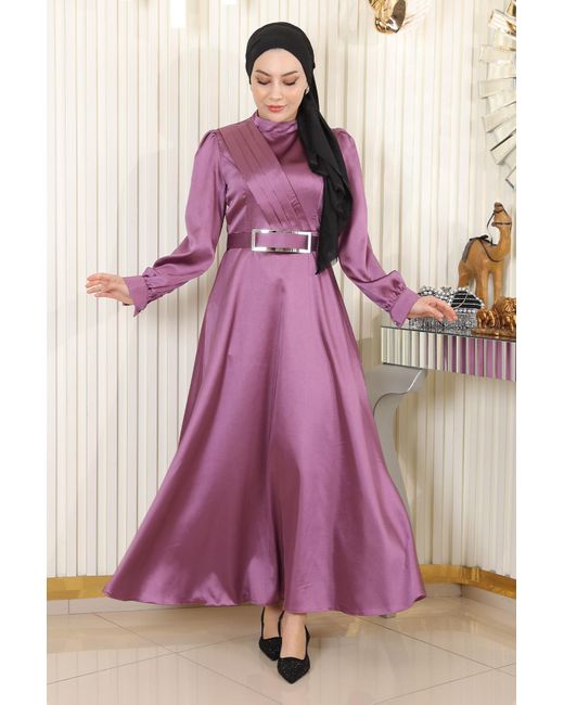 Moda Mihram Purple Abendkleid Elbisesatin