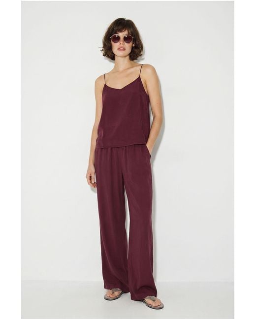 Bianco Lucci Red Sleeveless Camisole And Wide-Leg Trousers Coord Set