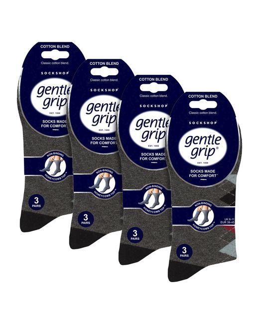 Gentle Grip Black 12 Pairs Cotton Socks for men