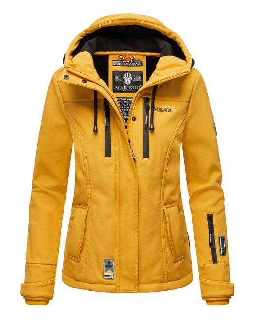 Marikoo Yellow Damen Softshelljacke – Kleine Zicke, Warm Mit Kapuze & Fleecefutter