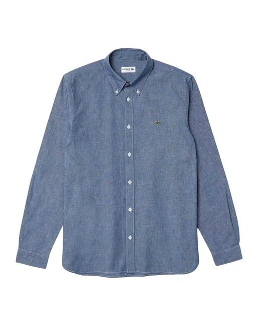 Lacoste Chambray Slim Overhemd in het Blue voor heren
