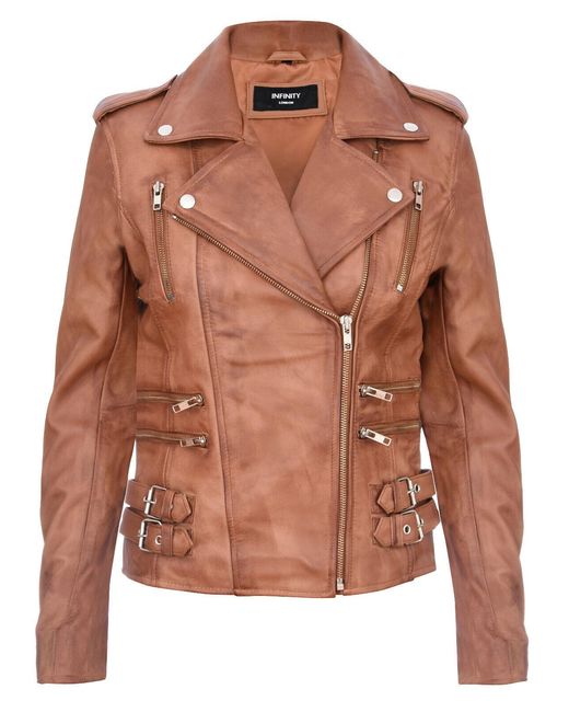 Infinity Leather Brown Brando Biker Jacket-Loddon