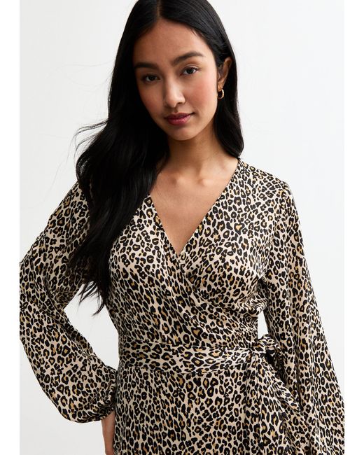 Gini London Natural Animal Ruffle Mini Wrap Dress