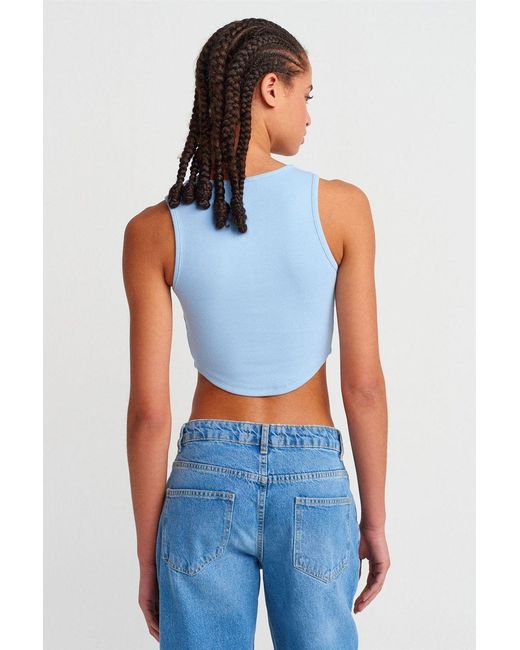 Dilvin Geribbelde Korte Blouse Met Knopen in het Blue