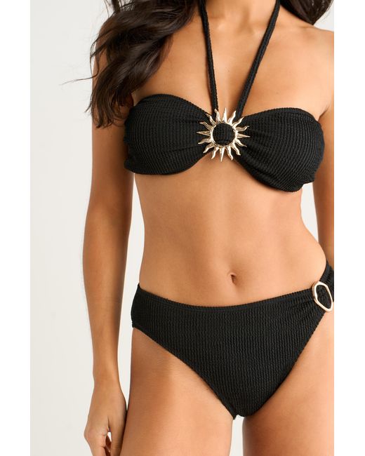 Gini London Black Sun Trim Halter Neck Bikini Top