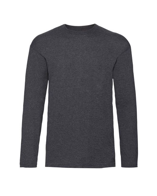 Fruit Of The Loom Gray Valueweight Crew Neck Long Sleeve T-Shirt for men