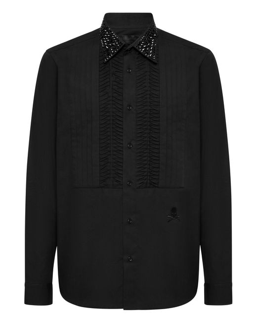 Philipp Plein Overhemd Rokersnit Skull&Bones in het Black voor heren
