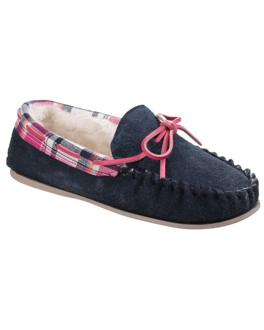 Cotswold Blue Ladies Kilkenny Classic Fur Lined Moccasin Slippers Suede
