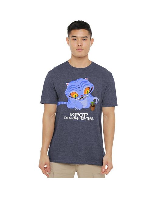 K-Pop Demon Hunters Blue Adult Cute Derpy Tiger Heather T-Shirt (Heather)