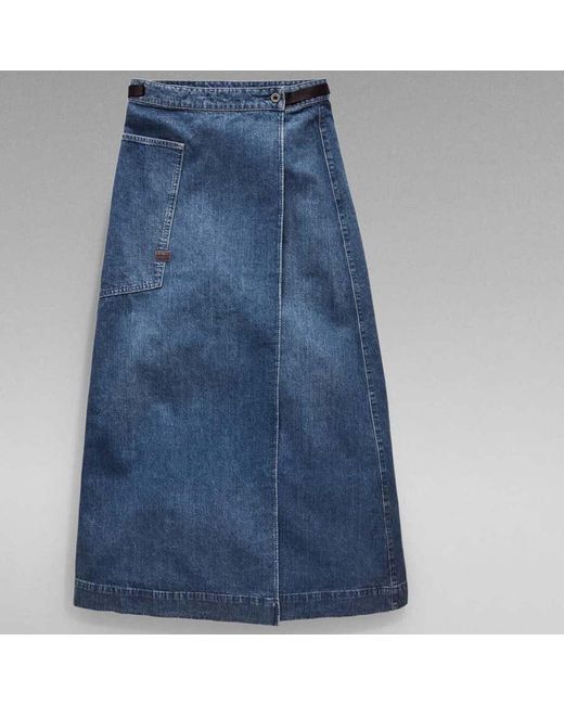 G-Star RAW A-line Maxi Wrap Skirt in Blue | Lyst
