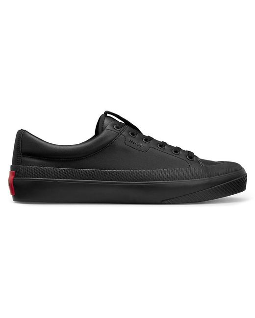 HUGO Logolabel Lowtop Trainers With Bonded Leather in Black for Men