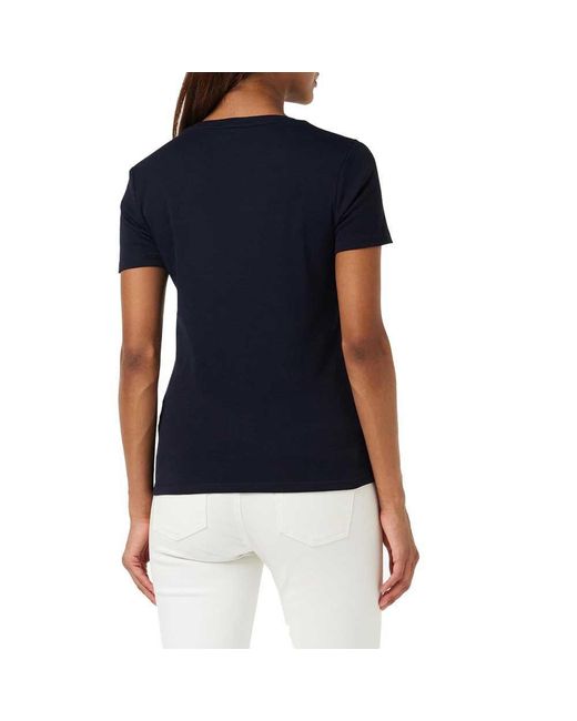 Rib T-shirt Short V Blue in Sleeve Lyst | Neck Hilfiger Cody Tommy Slim