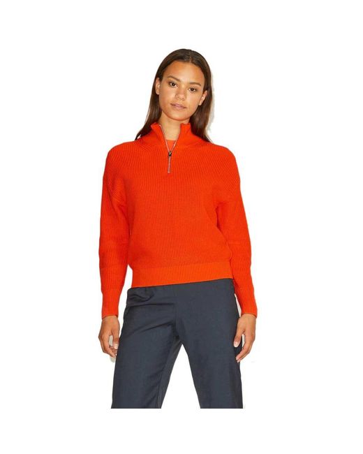 JJXX Leya Twist Half Zip Sweater in Red 