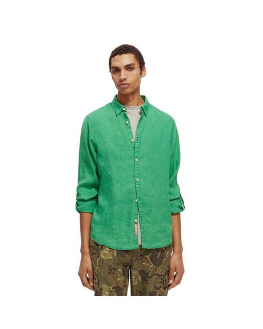 Scotch & Soda Roll Up Long Sleeve Shirt in Green for Men | Lyst
