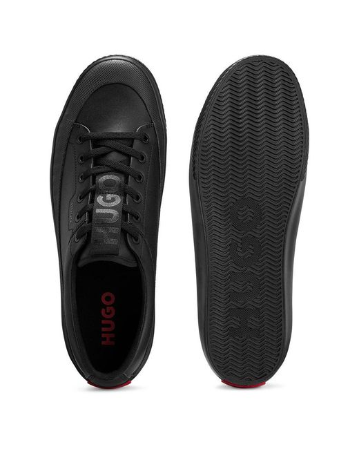 HUGO Logolabel Lowtop Trainers With Bonded Leather in Black for Men