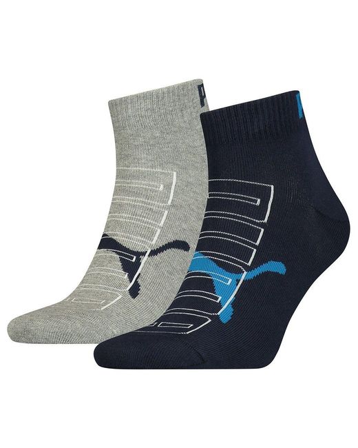 PUMA Cotton Outline Logo Quarter Socks 2 Pairs in Blue Combo (Blue) for Men  | Lyst