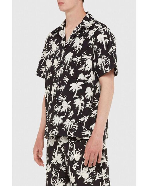 Department 5 Black Half Sleeve Shirt With Palm Print for men