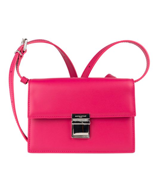 Maison Kitsuné Pink Mini preppy baguette leder tasche in magenta