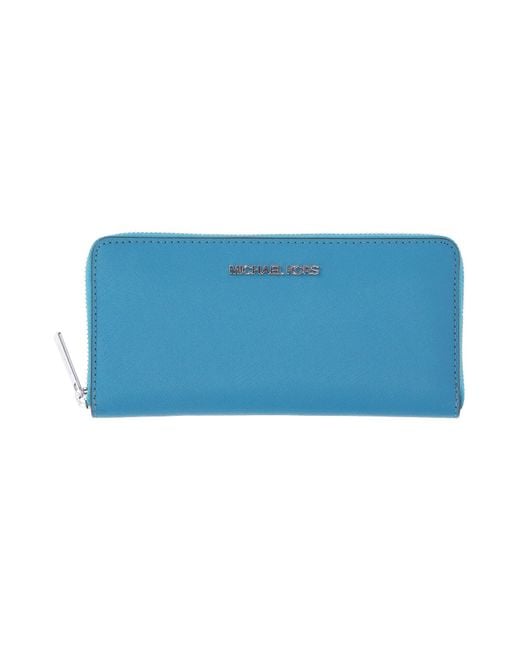 Michael Kors Blue Damen 35F5Stvz3L Blaue Brieftasche Aus Genarbtem Leder Mit Reibverschluss Und Logo-Schriftzug