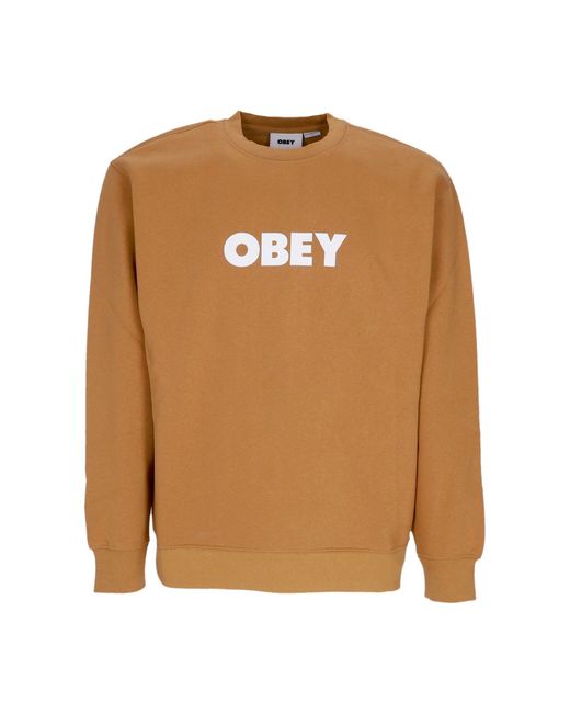 Obey Brown Bold Crew Premium Fleece Crewneck Sweatshirt Sugar for men