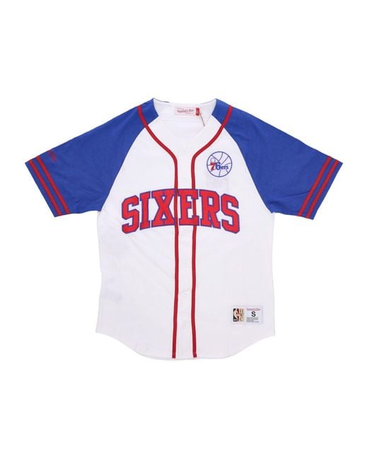 Mitchell & Ness Blue Button Jacket Nba Practice Day Button Front Jersey Hardwood Classics Phi76E for men