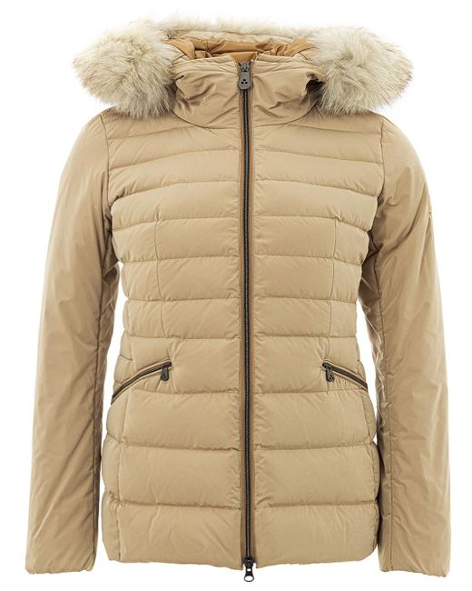 Peuterey Natural Beige Quilted Jacket With Fur Detail