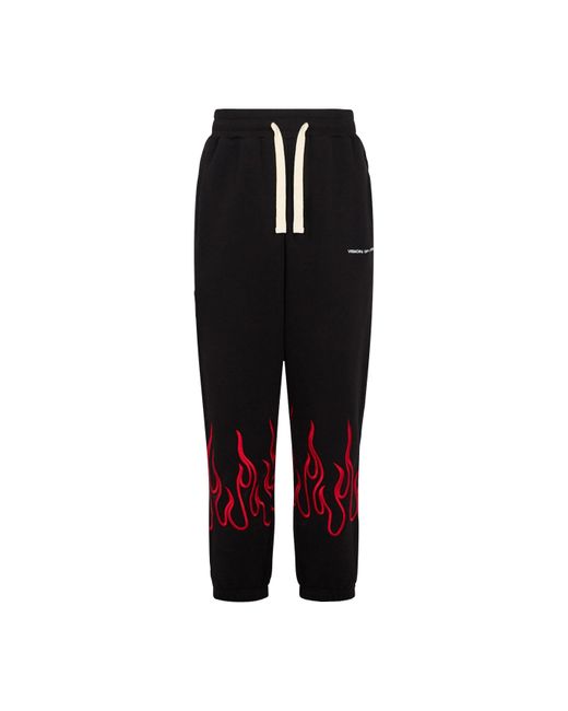 Vision Of Super Black Lightweight Tracksuit Pants Embroidered Flames Pants for men