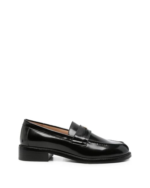 Furla Black College Logo-Plaque Leather Loafers