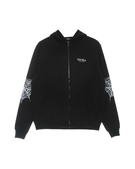 Phobia Leichtes Herren-Sweatshirt Mit Kapuze Und Reibverschluss, Cobweb Print, Offener Kapuzenpullover, Schwarz/Weib in Black für Herren