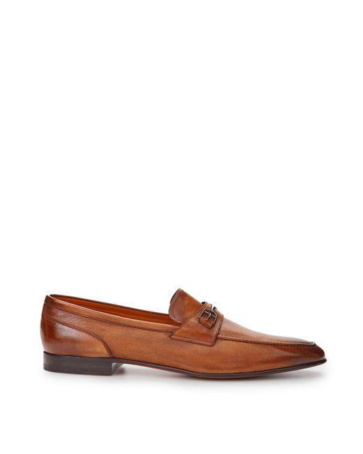 Bally Brown Leather Square Toe Loafer With Metal Buckle for men