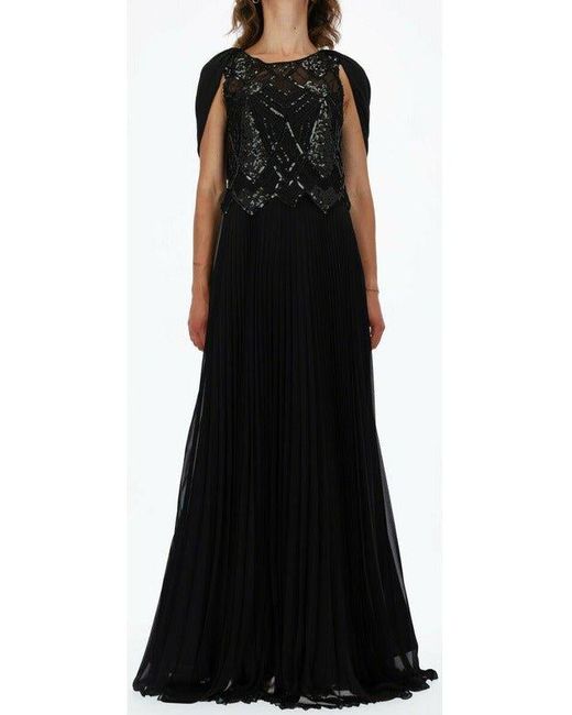 Fabiana Ferri Black Langes Kleid Mit Paillettenbesetztem Oberteil 30741