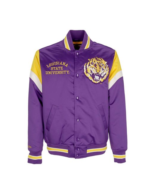 Mitchell &amp; Ness Bomberjack Voor Ncaa Zwaargewicht Satijnen Jack Loutig Paars in het Purple voor heren