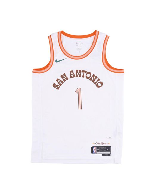 Nike White Basketball Tank Top Nba City Edition 2023 Dri-Fit Swingman Jersey No 1 Victor Wembanyama Sanspu for men