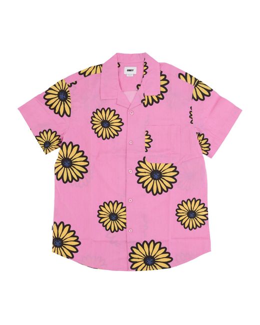Obey Pink Daisy Blossoms Woven Wild Rose Short Sleeve Shirt Multi for men