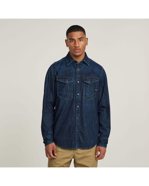 Camisas Hombre D23616-D252 Slim Denim G133 Usado En El Mar Profundo G-Star de hombre de color Blue