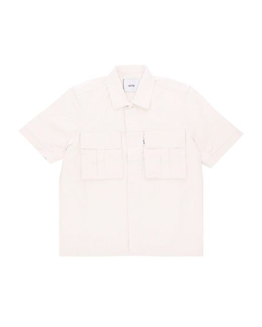 Arte' Peter Detail Twill-Overhemd Met Zak Voor Overhemd Met Korte Mouwen, Creme in het White voor heren