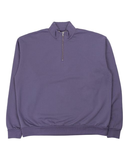 AURALEE Elastic High Gauge Sweat Half Zip P/O in Purple for AURALEE Elastic High Gauge Sweat Half Zip P/O in Purple for