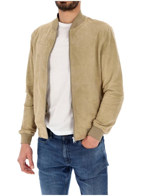Brian Dales Natural Sand Suede Leather Bomber Style Jacket for men