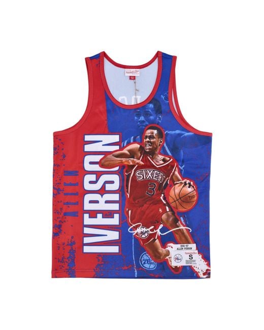 Mitchell &amp; Ness Red Basketball Type Tank Top Nba Burst Mesh Tank No 3 Allen Iverson Phi76E for men