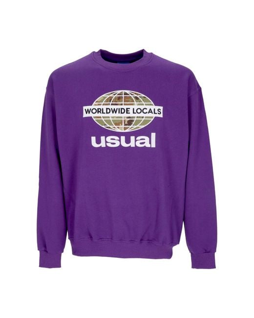 USUAL Worldwide Locals Crewneck Paars Lichtgewicht Herensweatshirt Met Ronde Hals in het Purple voor heren