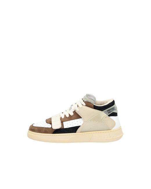 RUN OF White High Leather Sneakers With Laces, Suede Details And Rubber Support Scott M Bianco for men