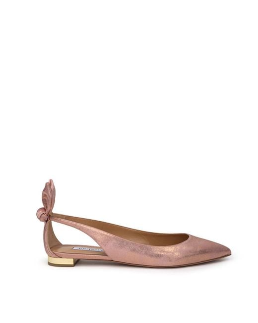 Ballerina Con Piel Bow Metal Dust Efecto Aquazzura de color White