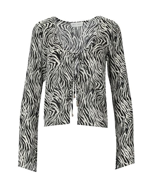 WEILI ZHENG Black Zebra Print Lace-up Blouse