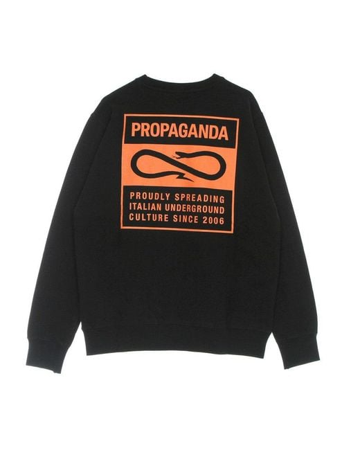 Propaganda Label Crewneck Lichtgewicht Herensweatshirt Met Ronde Hals, Zwart/Oranje in het Black voor heren