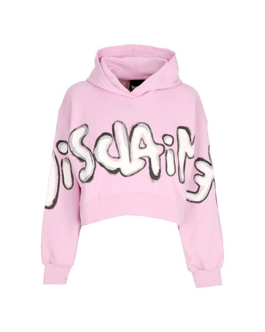 DISCLAIMER Pink Short Hoodie W Big Logo Crop Hoodie