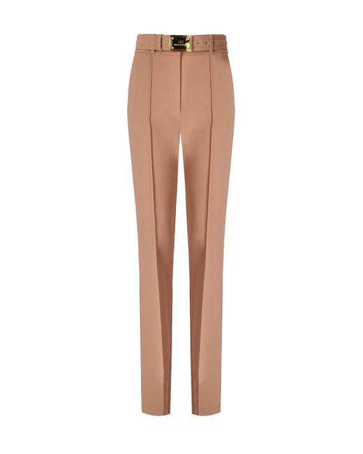 Elisabetta Franchi White Nude Trousers With Belt
