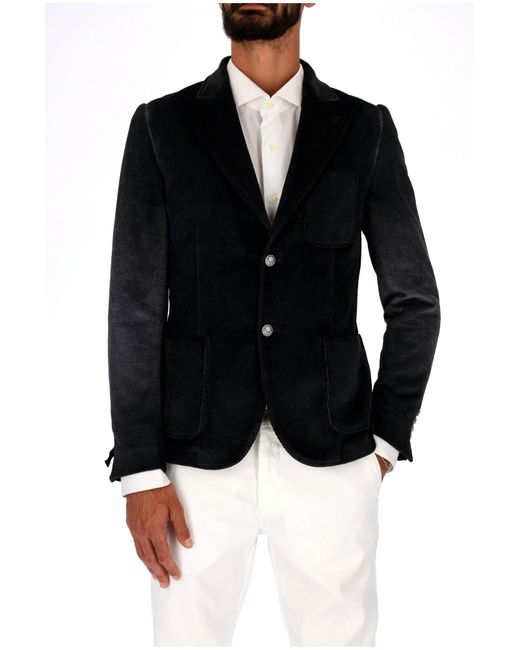 Daniele Alessandrini Black Velvet Effect Single -breasted Jacket With G3354n991m4206 Gray Pockets for men