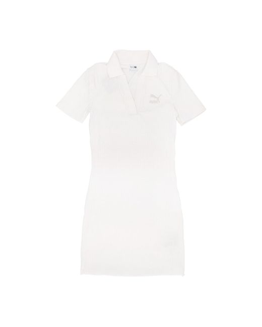 PUMA Classic Ribbed V-Collar Dress in White | Lyst